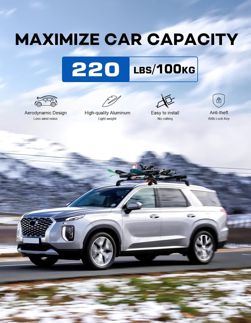 wonderdriver Lockable Roof Rack Cross Bars 220lbs Compatible with Hyundai Palisade 2019-2025 SE SEL XRT Limited Calligraphy,Heavy Duty Aluminum Roof Rails Crossbars Canoe Black Rooftop Cargo Luggage - Image 3
